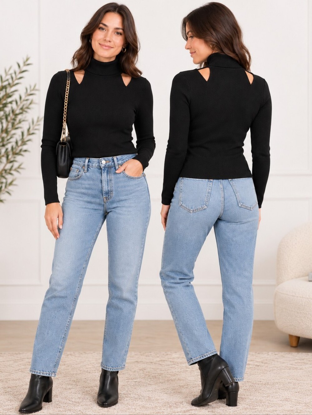 A.L.C. Black Ribbed Cutout Turtleneck Sweater Size M Minimalist Y2K Chic